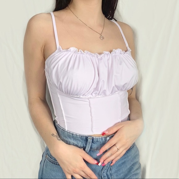 TWO FOR ONE BUNDLE - Two Ruched Lettuce-Edge Cami Tops - Picture 8 of 8